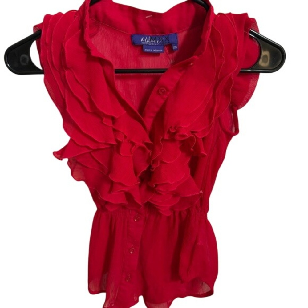 Miley Cyrus & Max Azria Red Ruffled Sleeveless Blouse PERFECT FOR THE REUNION!